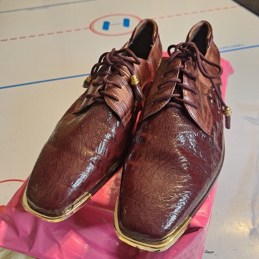 Miralto Elegant Brown Faux Alligator Men's Oxfords Shoes.Size 10